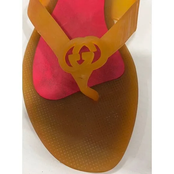 Authentic Gucci Double GG Women Rubber Flip Flops Thong Sandals Size 8