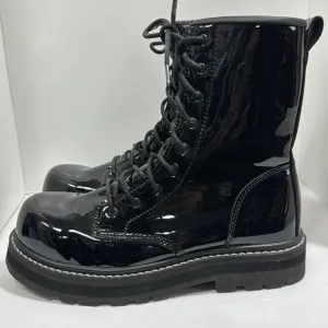Avenger Combat Chunky Black Patent Leather Witchy Goth Grunge Lace Up Boots