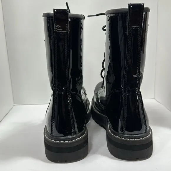 Avenger Combat Chunky Black Patent Leather Witchy Goth Grunge Lace Up Boots