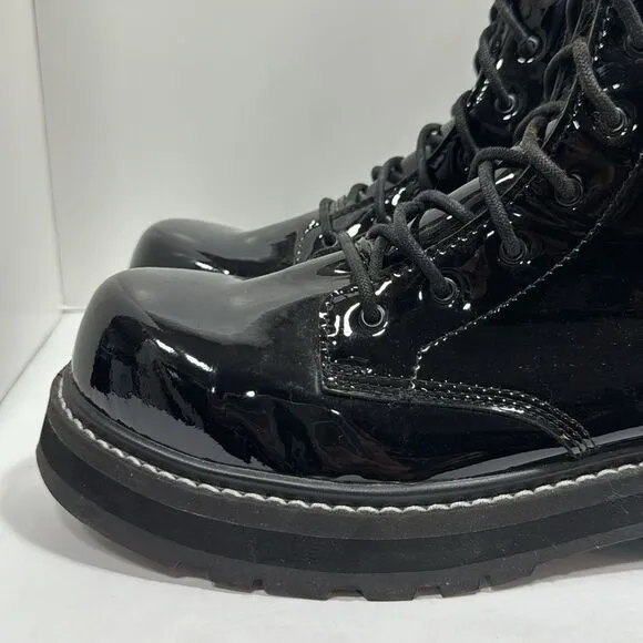 Avenger Combat Chunky Black Patent Leather Witchy Goth Grunge Lace Up Boots