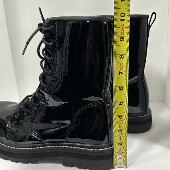 Avenger Combat Chunky Black Patent Leather Witchy Goth Grunge Lace Up Boots
