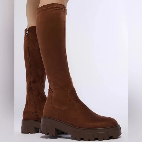 Azalea Wang Brown Suede Stretch Knee High Boots