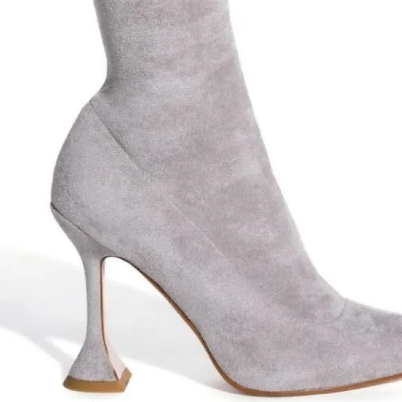 Azalea Wang Gray Suede Thigh High Stretch Over The Knee High Heel Boots