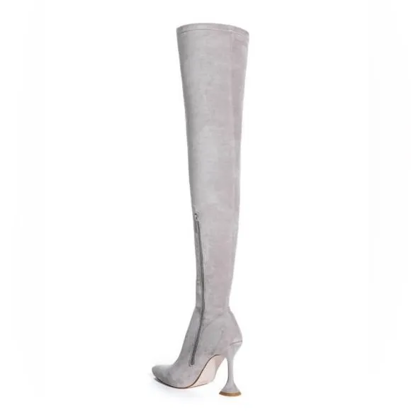 Azalea Wang Gray Suede Thigh High Stretch Over The Knee High Heel Boots