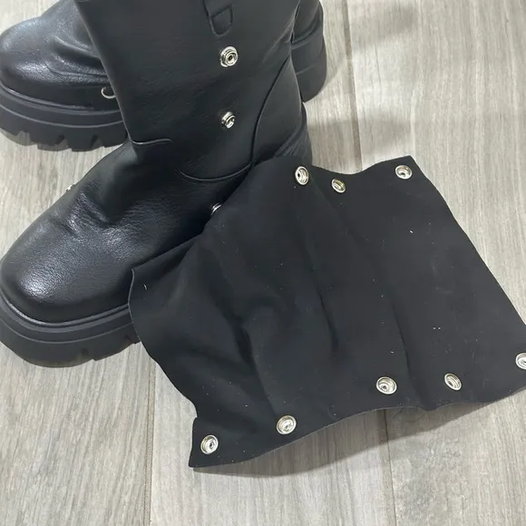Azelea Wang Black Leather Biker Boots Size 7.5