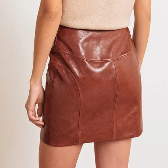 ba&amp;sh Melba Lamb Leather Zip Up Mini Skirt