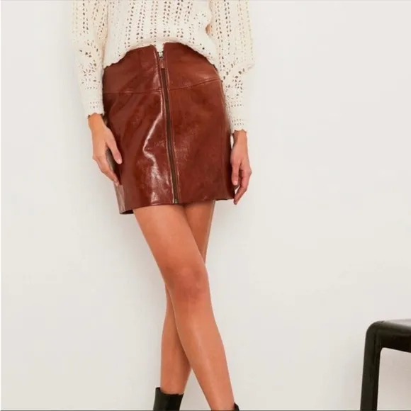 ba&amp;sh Melba Lamb Leather Zip Up Mini Skirt