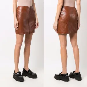 ba&amp;sh Melba Lamb Leather Zip Up Mini Skirt
