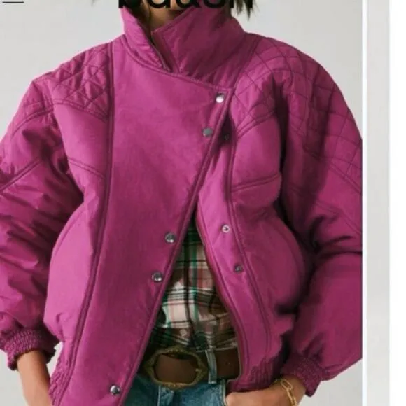 Ba&amp;sh Spencer Retro Oversized Waterproof Ski Jacket NWOT Magenta Purple Small