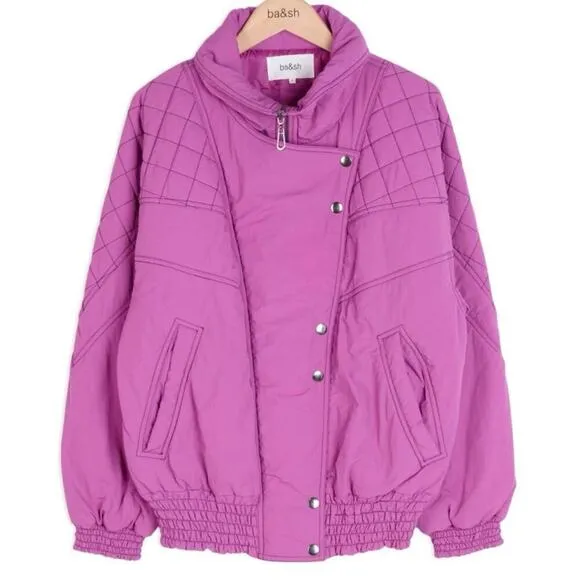 Ba&amp;sh Spencer Retro Oversized Waterproof Ski Jacket NWOT Magenta Purple Small
