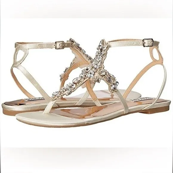 BADGLEY MISCHKA Cara II Crystal Embellished Flat Sandal Rhinestone Bling 7