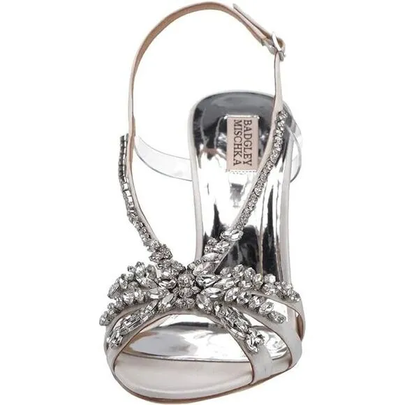 Badgley Mischka Women's Jacqueline Heeled Sandal, Soft White Satin, 9 M US