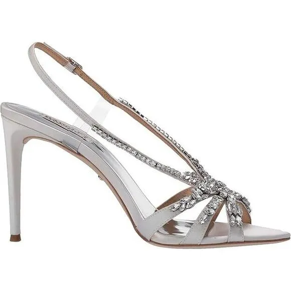 Badgley Mischka Women's Jacqueline Heeled Sandal, Soft White Satin, 9 M US