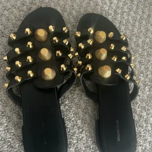 BALENCIAGA Agneau Black and Gold Studded Women's Sandals, Size 38
