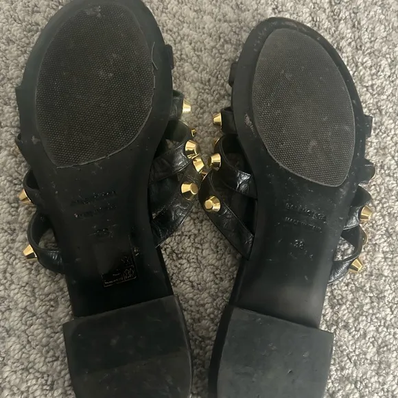 BALENCIAGA Agneau Black and Gold Studded Women's Sandals, Size 38