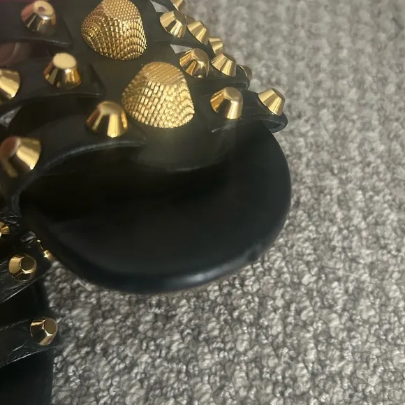 BALENCIAGA Agneau Black and Gold Studded Women's Sandals, Size 38
