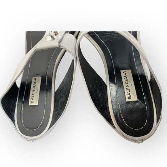 Balenciaga Pearl Gray Studded Flats Size 38/ 8