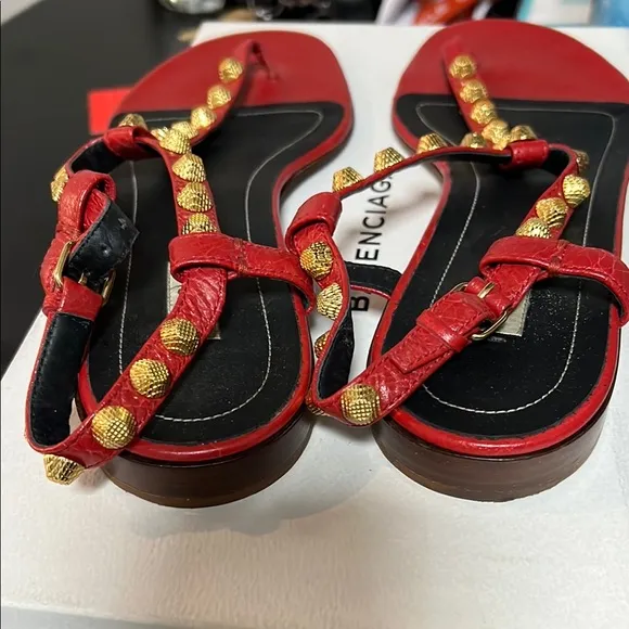 Balenciaga Red Studded Sandals
