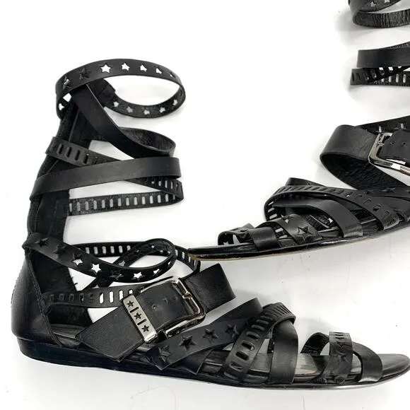 BALMAIN Paris gladiator sandals flats genuine leather 37 fits 7 -7.5