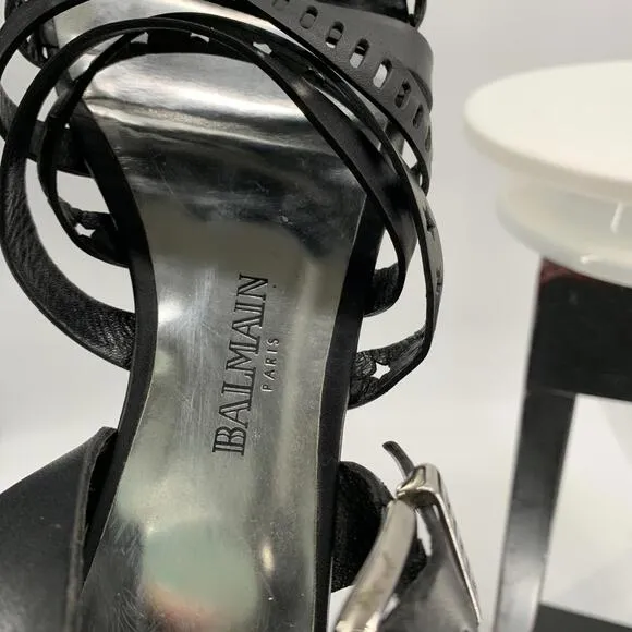 BALMAIN Paris gladiator sandals flats genuine leather 37 fits 7 -7.5
