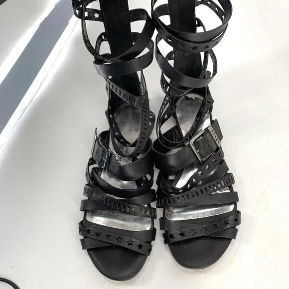 BALMAIN Paris gladiator sandals flats genuine leather 37 fits 7 -7.5