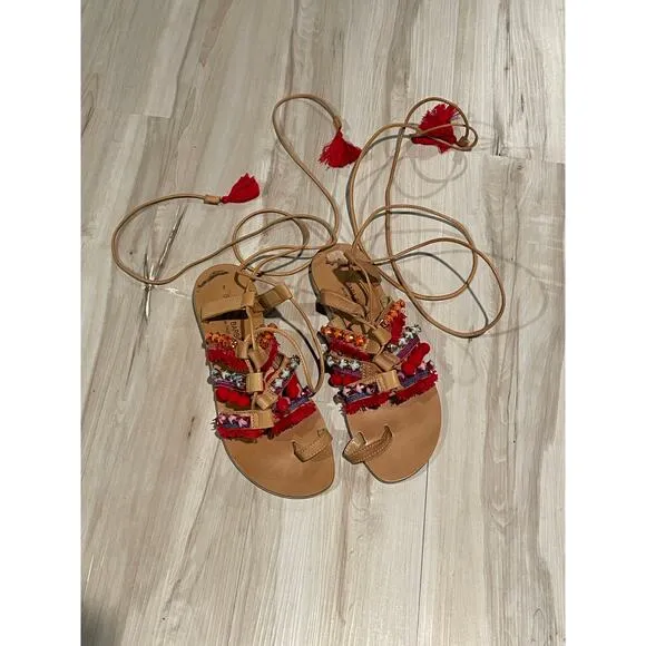 Barbara Barbieri Italian leather gladiator embellished lace up sandals size 7