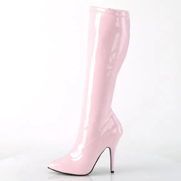 Barbiecore Pointed Toe Knee High Heel Boots