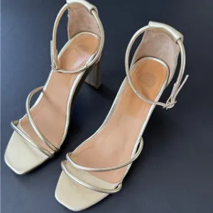 Bared footwear Gold block heeled sandals