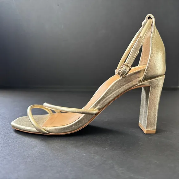 Bared footwear Gold block heeled sandals