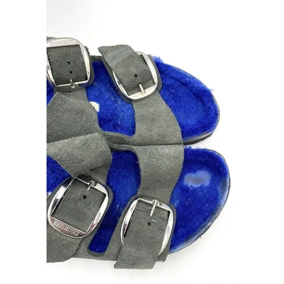 Barneys NY X Birkenstock Collab Arizona Electric Blue Fur Sandals Womens 7 Men 5