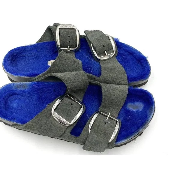 Barneys NY X Birkenstock Collab Arizona Electric Blue Fur Sandals Womens 7 Men 5