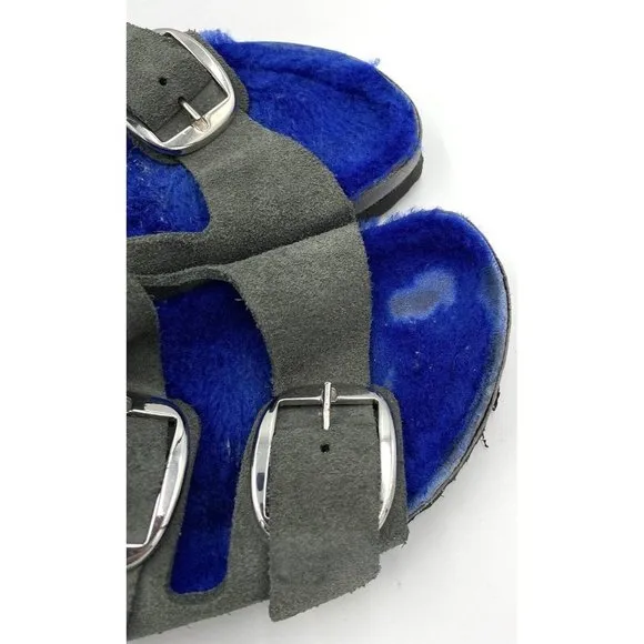 Barneys NY X Birkenstock Collab Arizona Electric Blue Fur Sandals Womens 7 Men 5