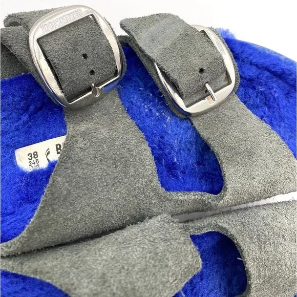 Barneys NY X Birkenstock Collab Arizona Electric Blue Fur Sandals Womens 7 Men 5