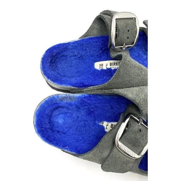 Barneys NY X Birkenstock Collab Arizona Electric Blue Fur Sandals Womens 7 Men 5