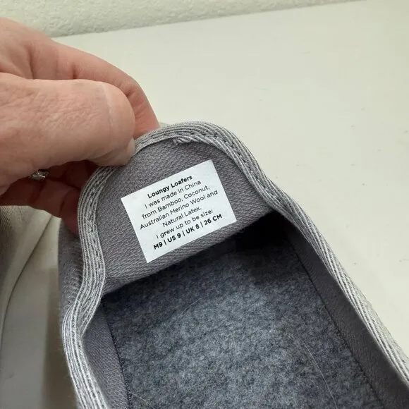 Baubax Loungy Loafers Bamboo Coconut Merino Wool Grey Slip On Shoes Mens size 9