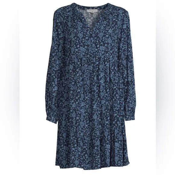 BeachLunchLounge plus size Alessi Tiered Babydoll Dress XXL 2x blue floral print