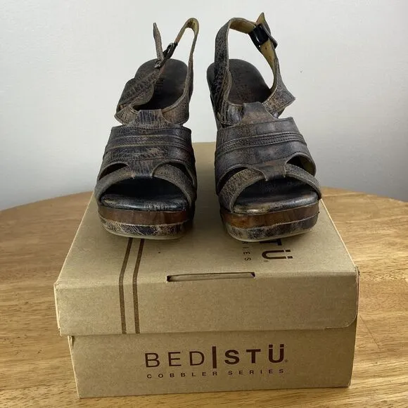 Bed Stu Gayle Women’s Bovine Leather Wedge  Sandals New With Box Size 7.5