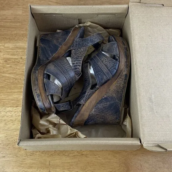 Bed Stu Gayle Women’s Bovine Leather Wedge  Sandals New With Box Size 7.5