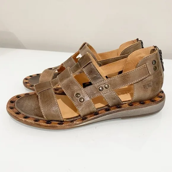 BED STU Kastoria Cage Sandals Taupe Rustic Leather Studded Boho Hippie Size 8