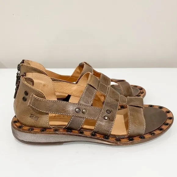 BED STU Kastoria Cage Sandals Taupe Rustic Leather Studded Boho Hippie Size 8