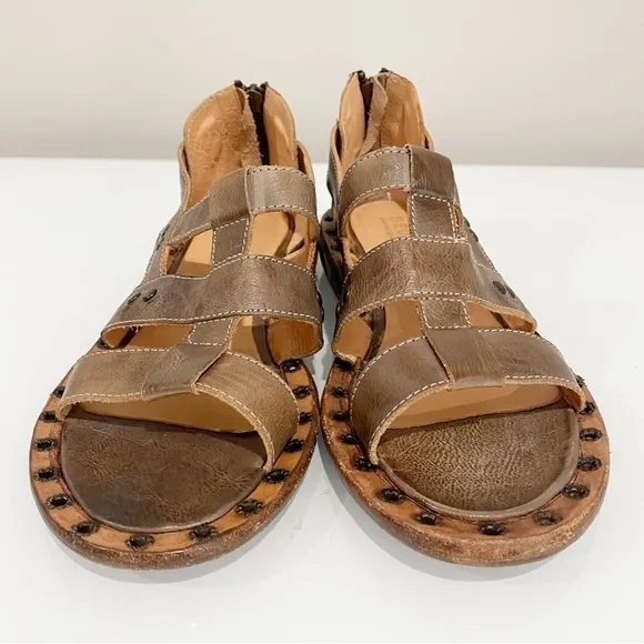 BED STU Kastoria Cage Sandals Taupe Rustic Leather Studded Boho Hippie Size 8