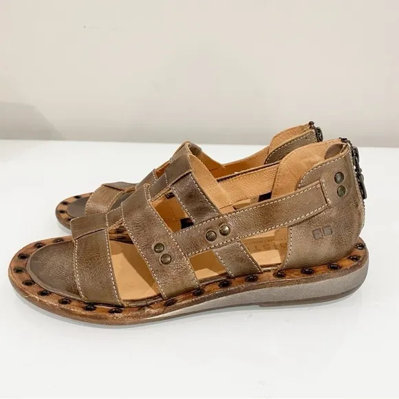 BED STU Kastoria Cage Sandals Taupe Rustic Leather Studded Boho Hippie Size 8