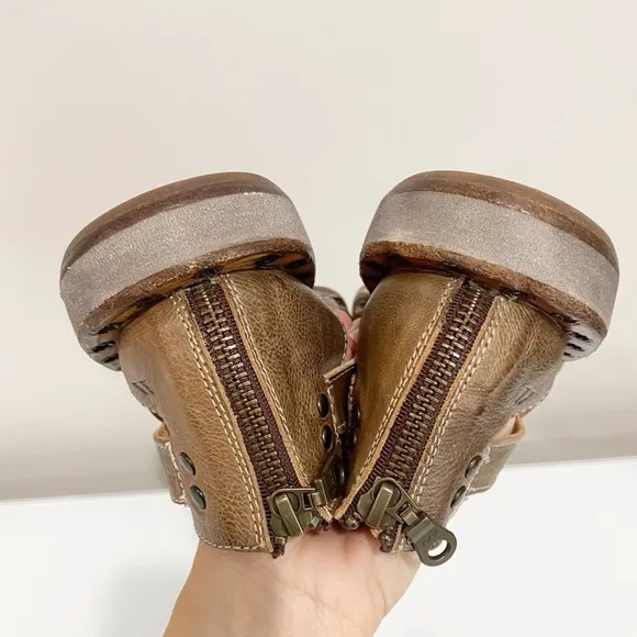 BED STU Kastoria Cage Sandals Taupe Rustic Leather Studded Boho Hippie Size 8
