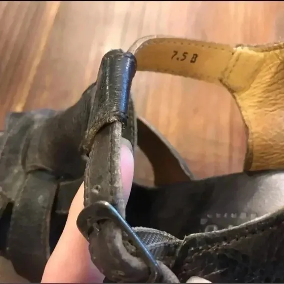 Bed Stu Women’s Distressed Black Leather Platform Sandals 7.5