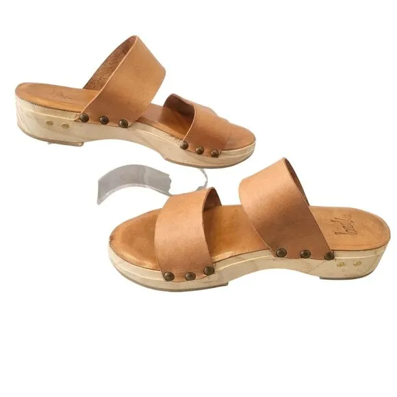Beek Wood Clog Leather Sandals Womens Size 7.5 Natural Tan Double Strap Slip On
