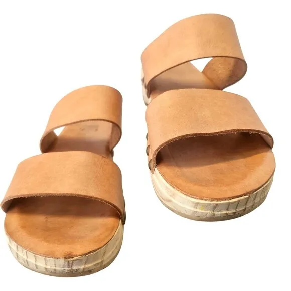 Beek Wood Clog Leather Sandals Womens Size 7.5 Natural Tan Double Strap Slip On