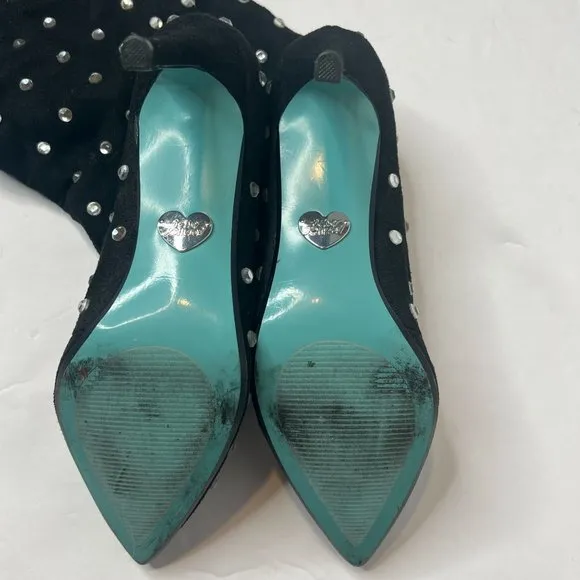 Betsey Johnson‎ Alina Womens Faux Suede Pointed Toe Knee-High Bedazzled Boots 6