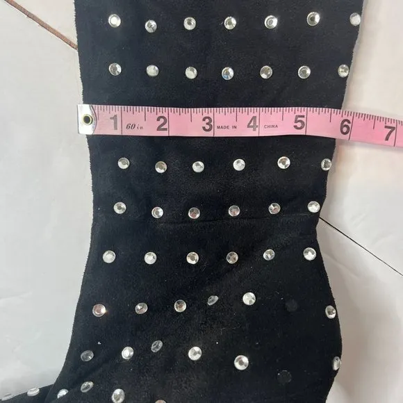 Betsey Johnson‎ Alina Womens Faux Suede Pointed Toe Knee-High Bedazzled Boots 6