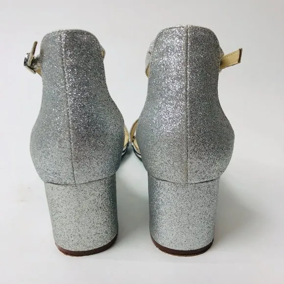 Betsey Johnson SB-MIRI Silver Sparkly Sandals–Women's 8.5–Low Heel Wedding Shoes
