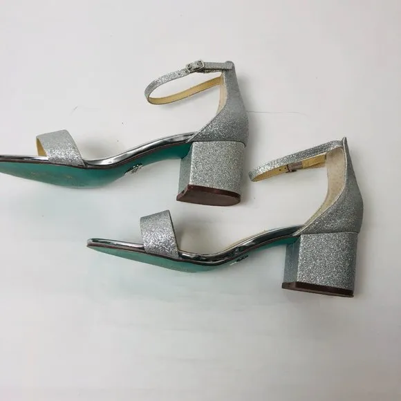 Betsey Johnson SB-MIRI Silver Sparkly Sandals–Women's 8.5–Low Heel Wedding Shoes